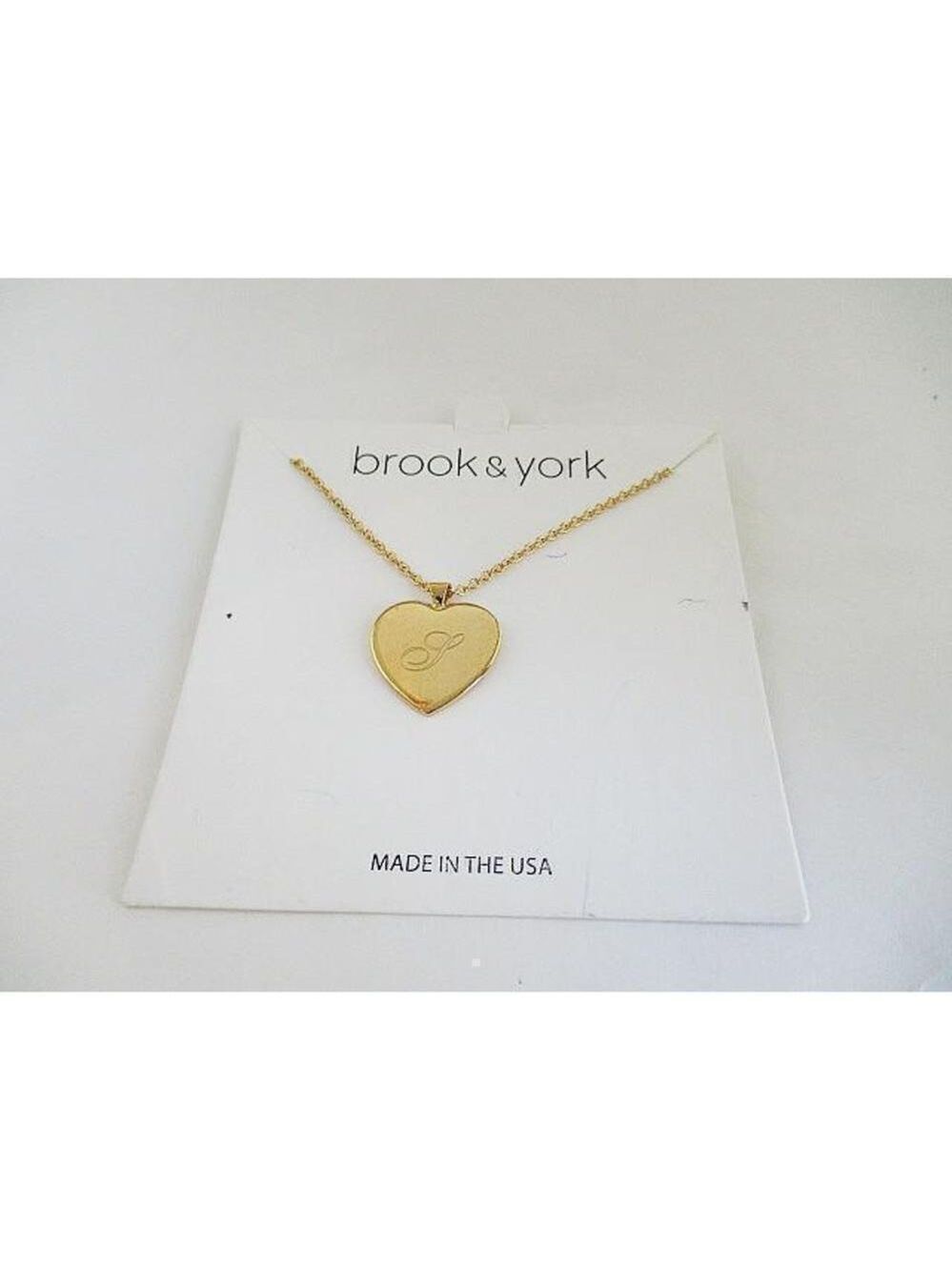 NWT Brook & York 18"+ 2" Goldtone Necklace with L on Heart Charm